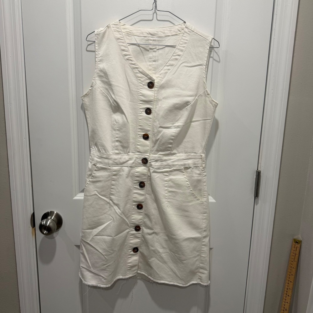Unbranded Womens Button Front Mini Dress Raw Hem White Size M